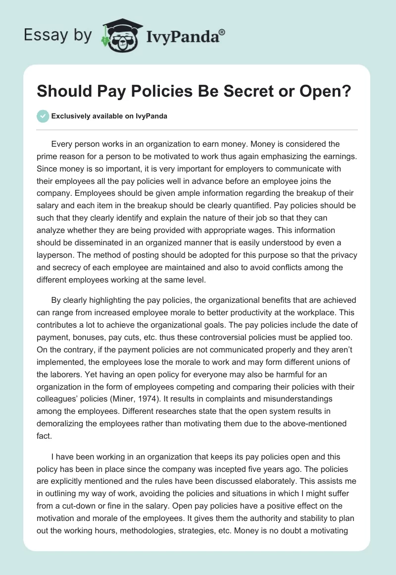 Should Pay Policies Be Secret or Open?. Page 1