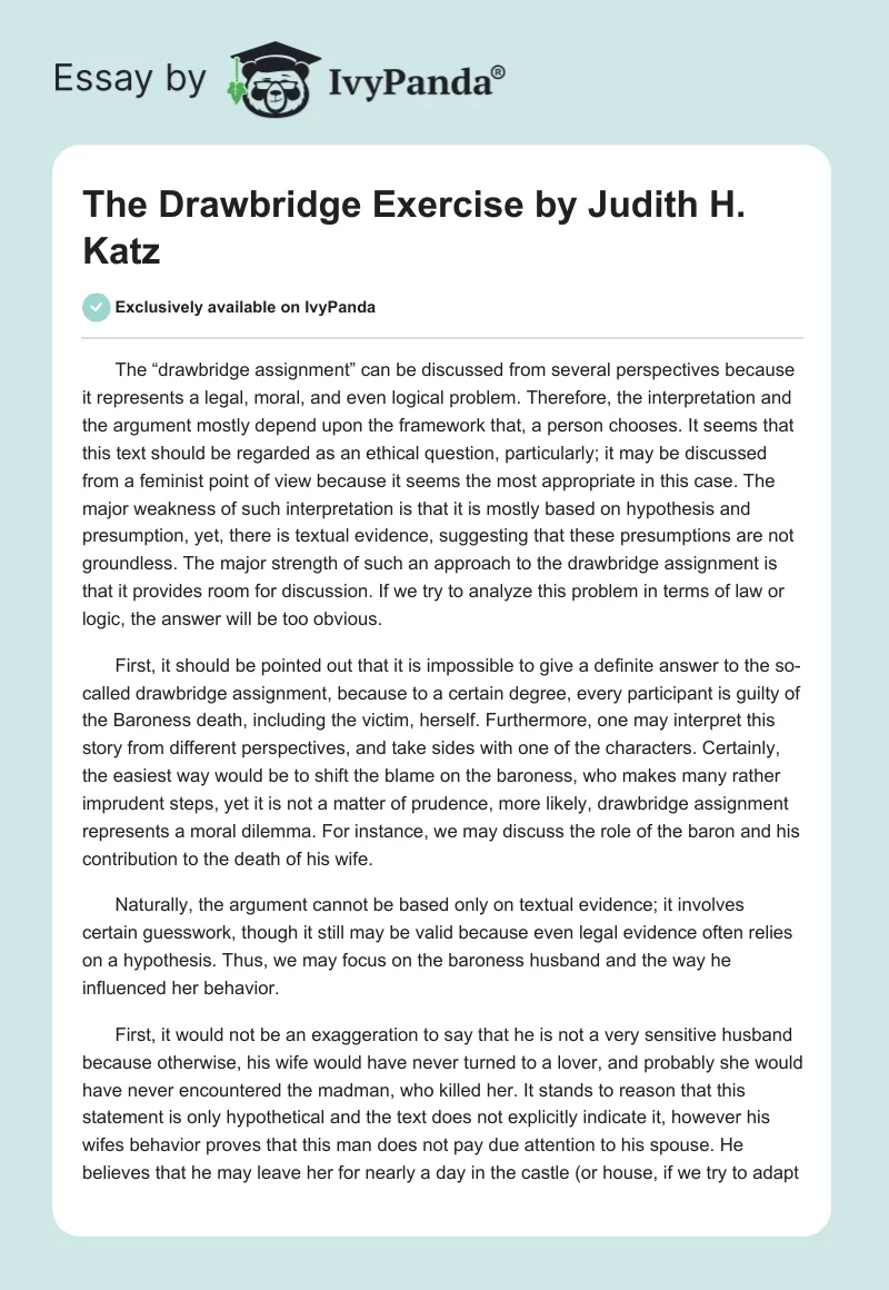 The "Drawbridge" Exercise by Judith H. Katz. Page 1