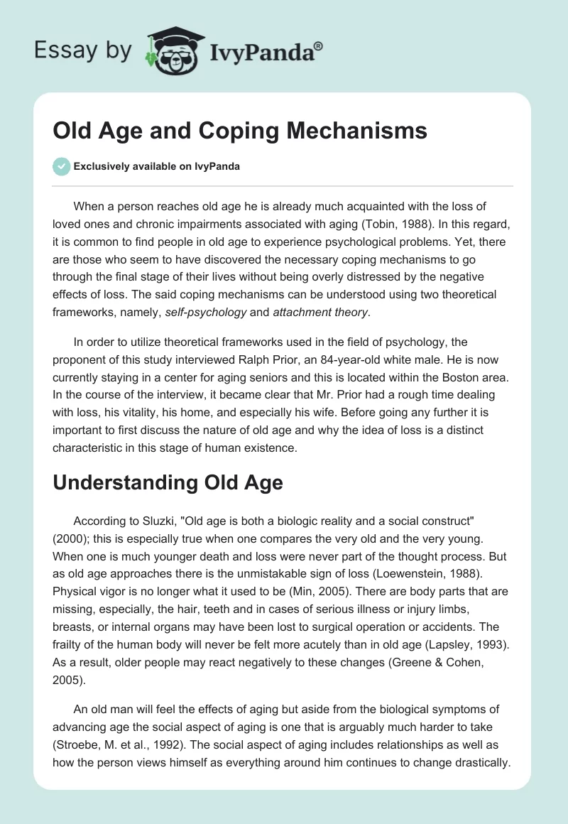 Old Age and Coping Mechanisms. Page 1
