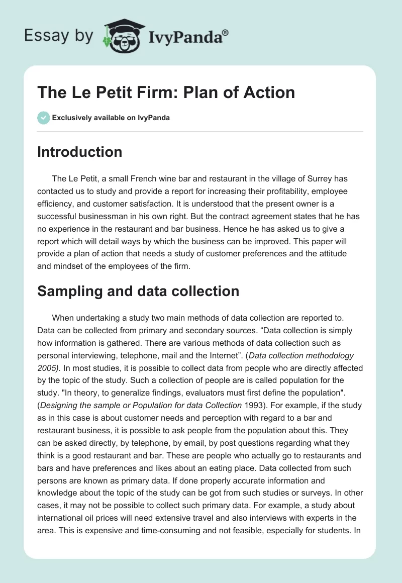 The Le Petit Firm: Plan of Action. Page 1