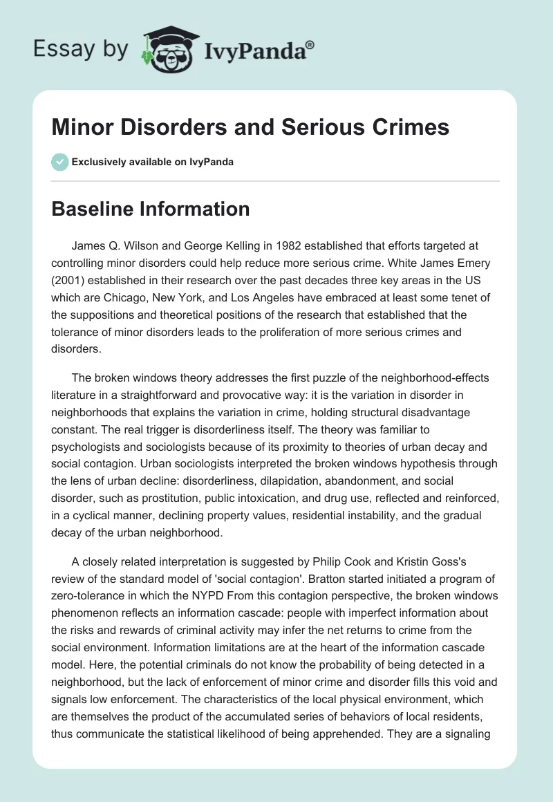 Minor Disorders and Serious Crimes. Page 1