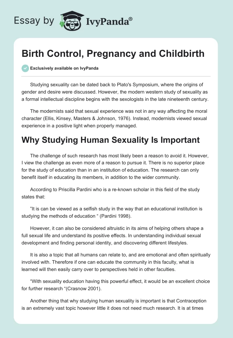 Birth Control, Pregnancy and Childbirth. Page 1