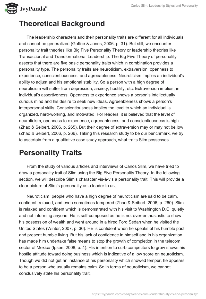 Carlos Slim: Leadership Styles and Personality. Page 2