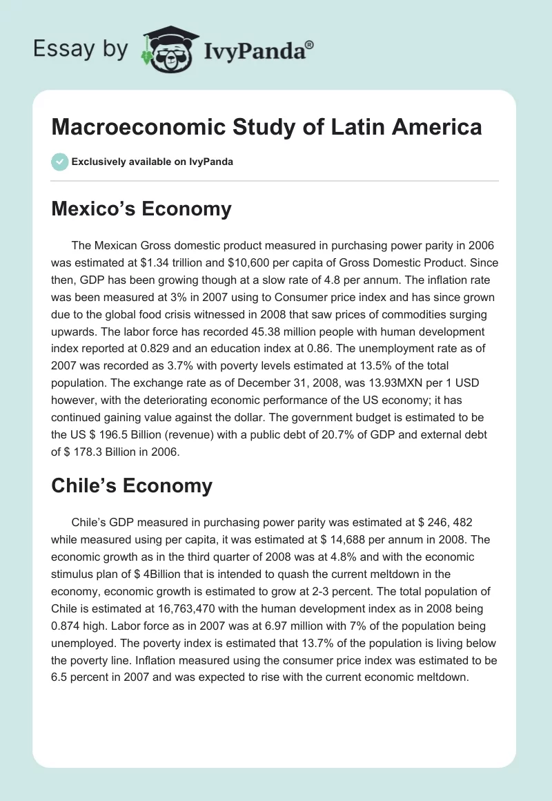 Macroeconomic Study of Latin America. Page 1