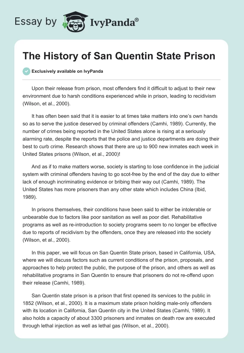 The History of San Quentin State Prison. Page 1