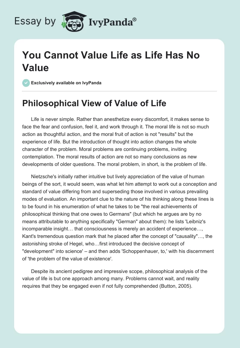 You Cannot Value Life as Life Has No Value. Page 1