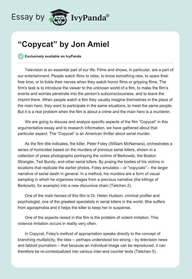 “Copycat” by Jon Amiel. Page 1