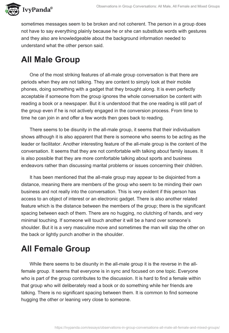 Observations in Group Conversations: All Male, All Female and Mixed Groups. Page 2