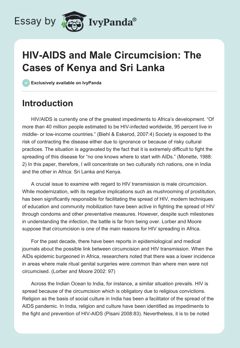 HIV-AIDS and Male Circumcision: The Cases of Kenya and Sri Lanka. Page 1