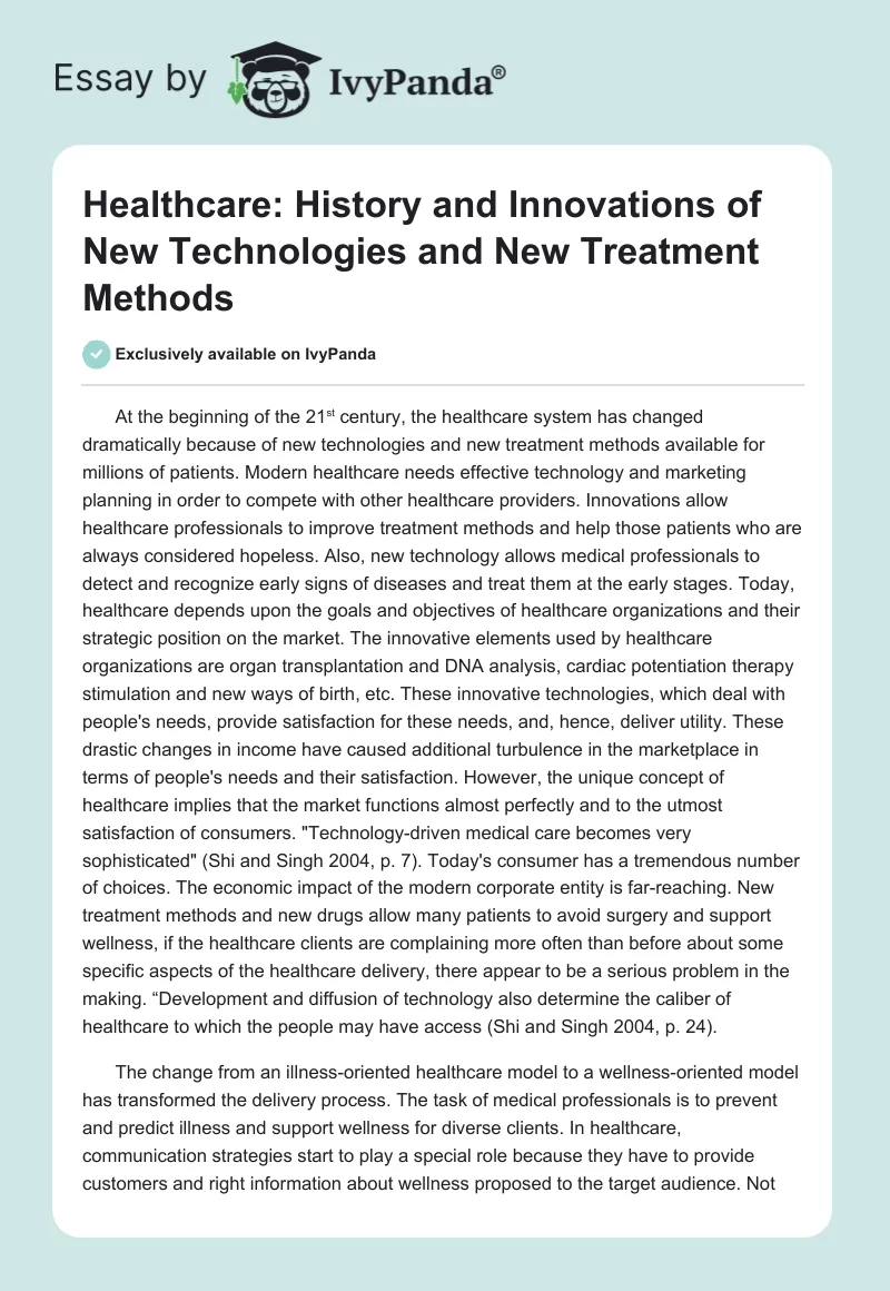 Healthcare: History and Innovations of New Technologies and New Treatment Methods. Page 1
