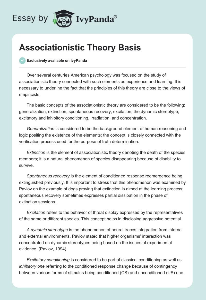 Associationistic Theory Basis. Page 1