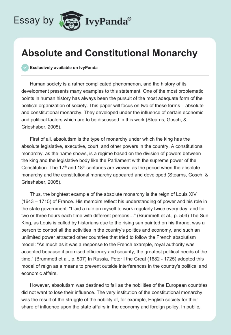 Absolute and Constitutional Monarchy. Page 1
