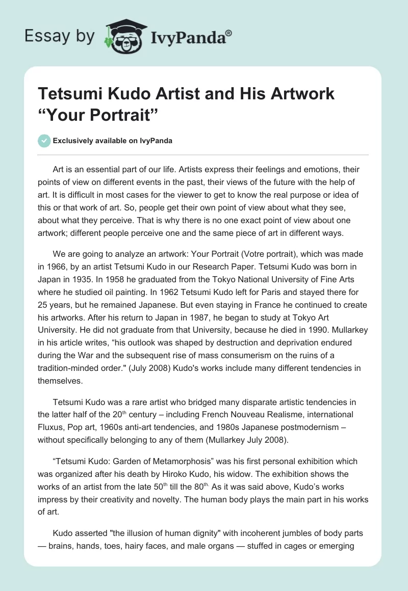Tetsumi Kudo Artist and His Artwork “Your Portrait”. Page 1