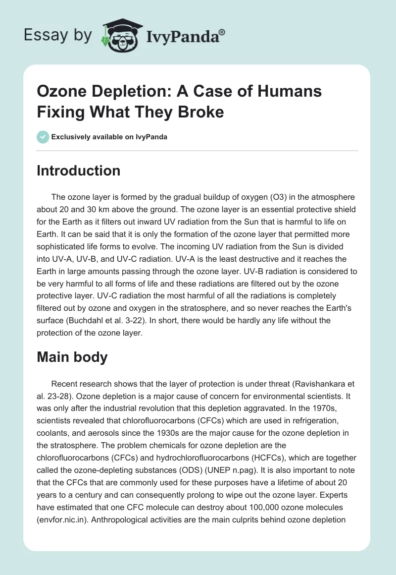 Ozone Depletion: A Case of Humans Fixing What They Broke. Page 1
