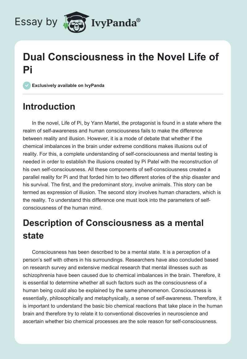 Dual Consciousness in the Novel Life of Pi. Page 1