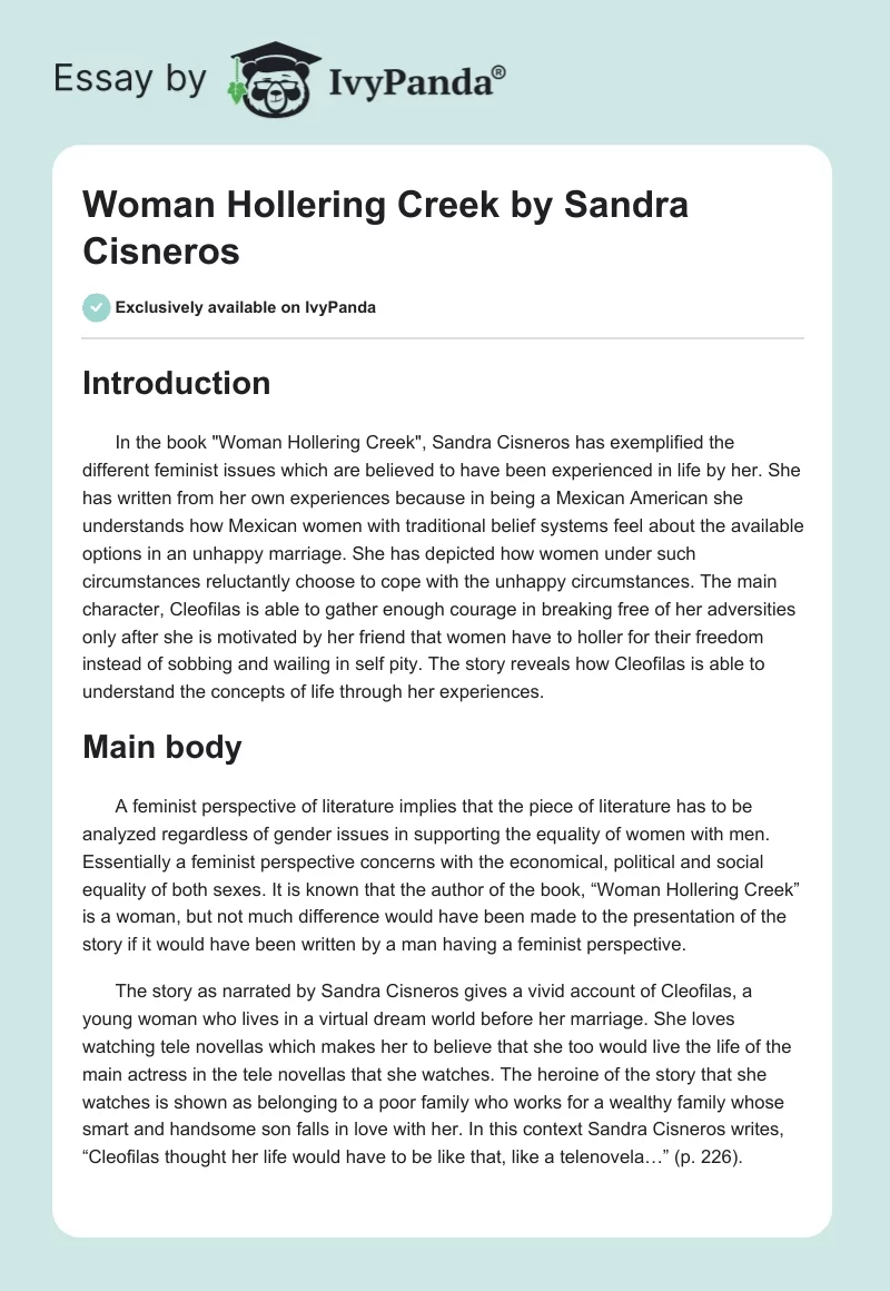 "Woman Hollering Creek" by Sandra Cisneros. Page 1