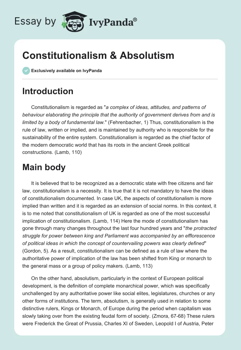 Constitutionalism & Absolutism. Page 1