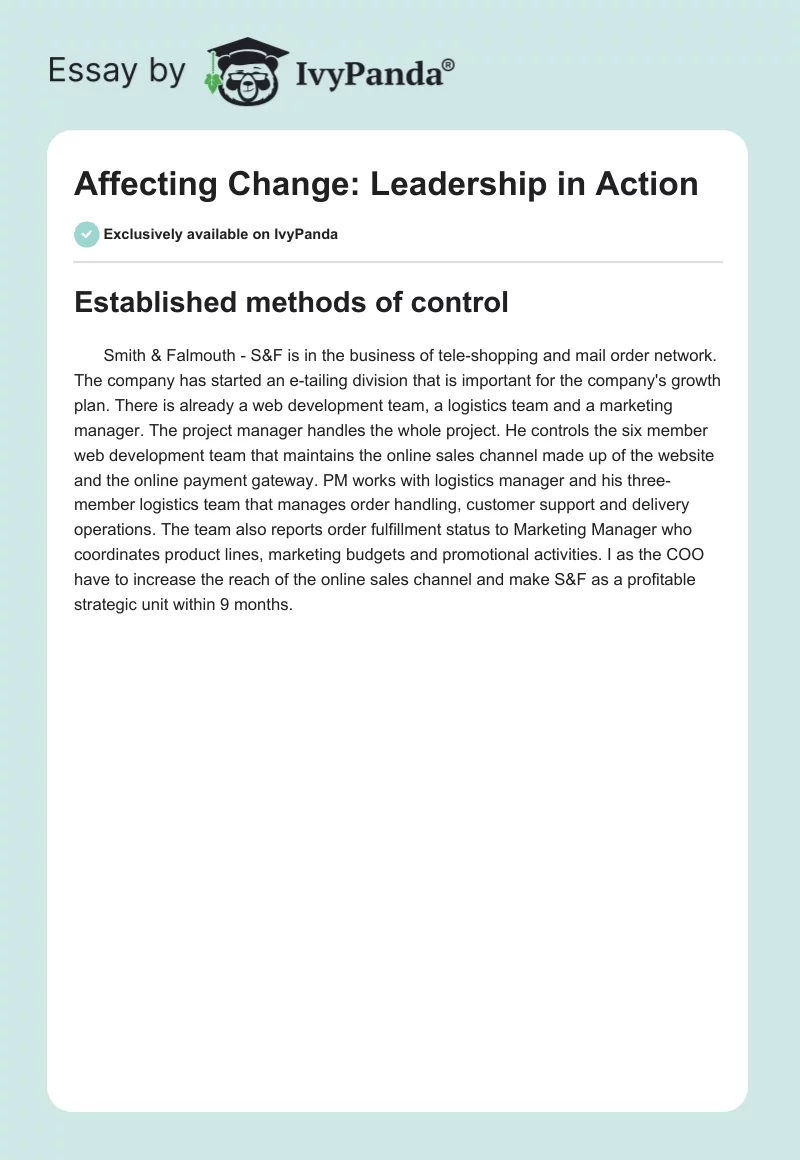 Affecting Change: Leadership in Action. Page 1
