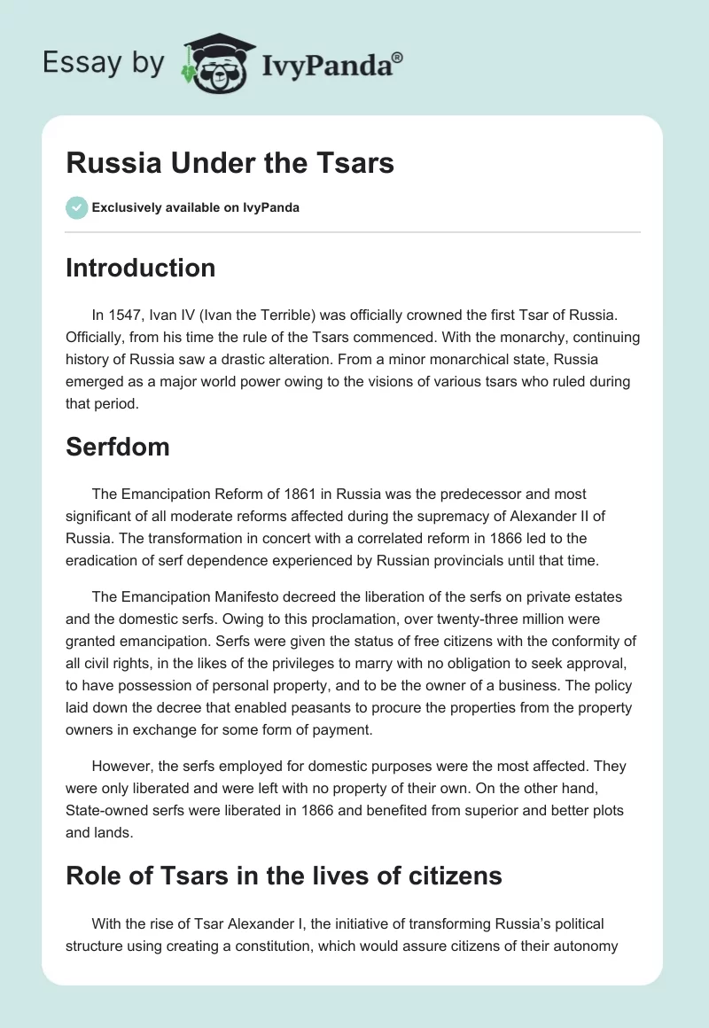 Russia Under the Tsars. Page 1
