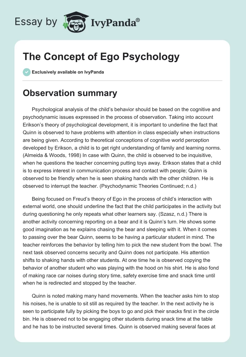 The Concept of Ego Psychology. Page 1