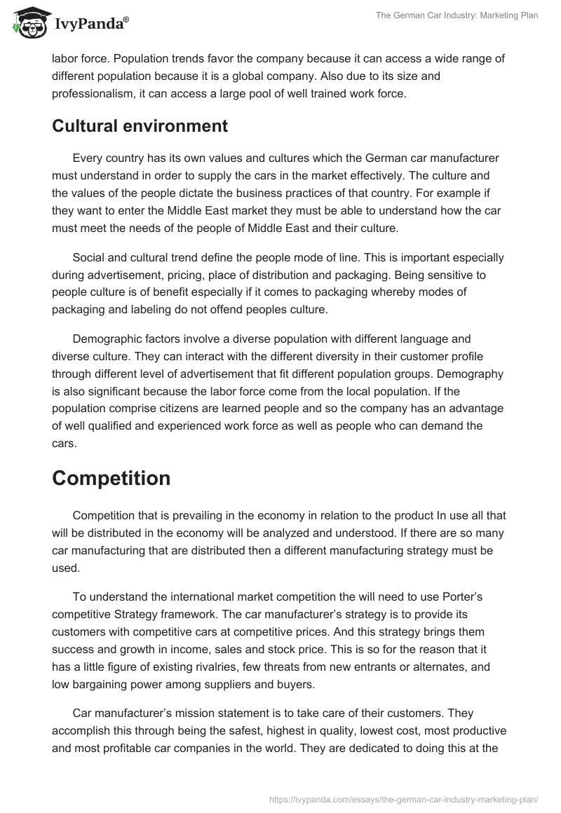 The German Car Industry: Marketing Plan. Page 3