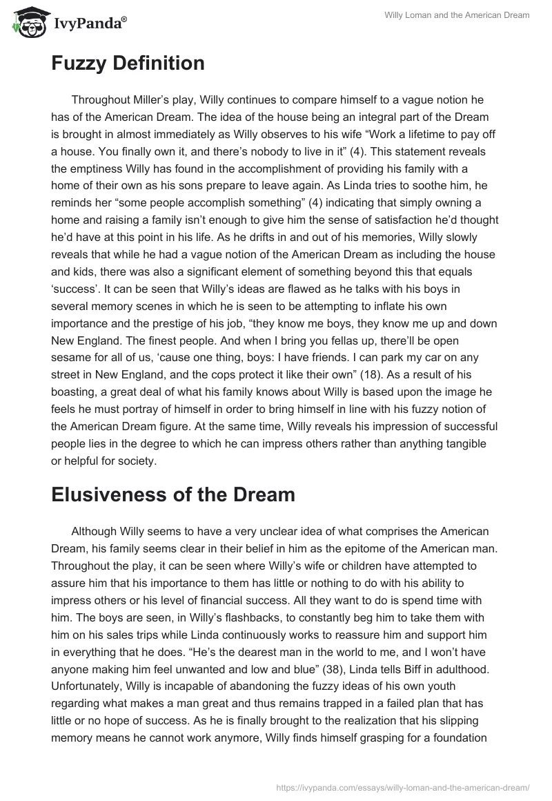 Willy Loman and the American Dream. Page 2