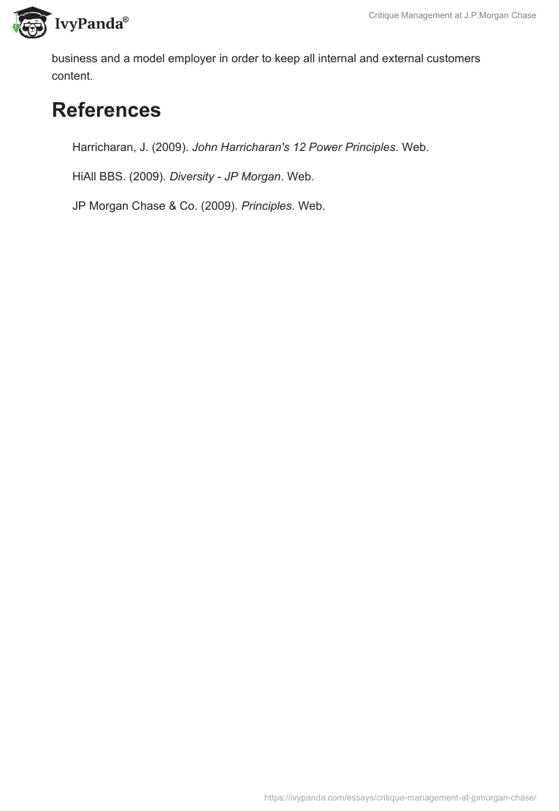 Critique Management at J.P.Morgan Chase. Page 4