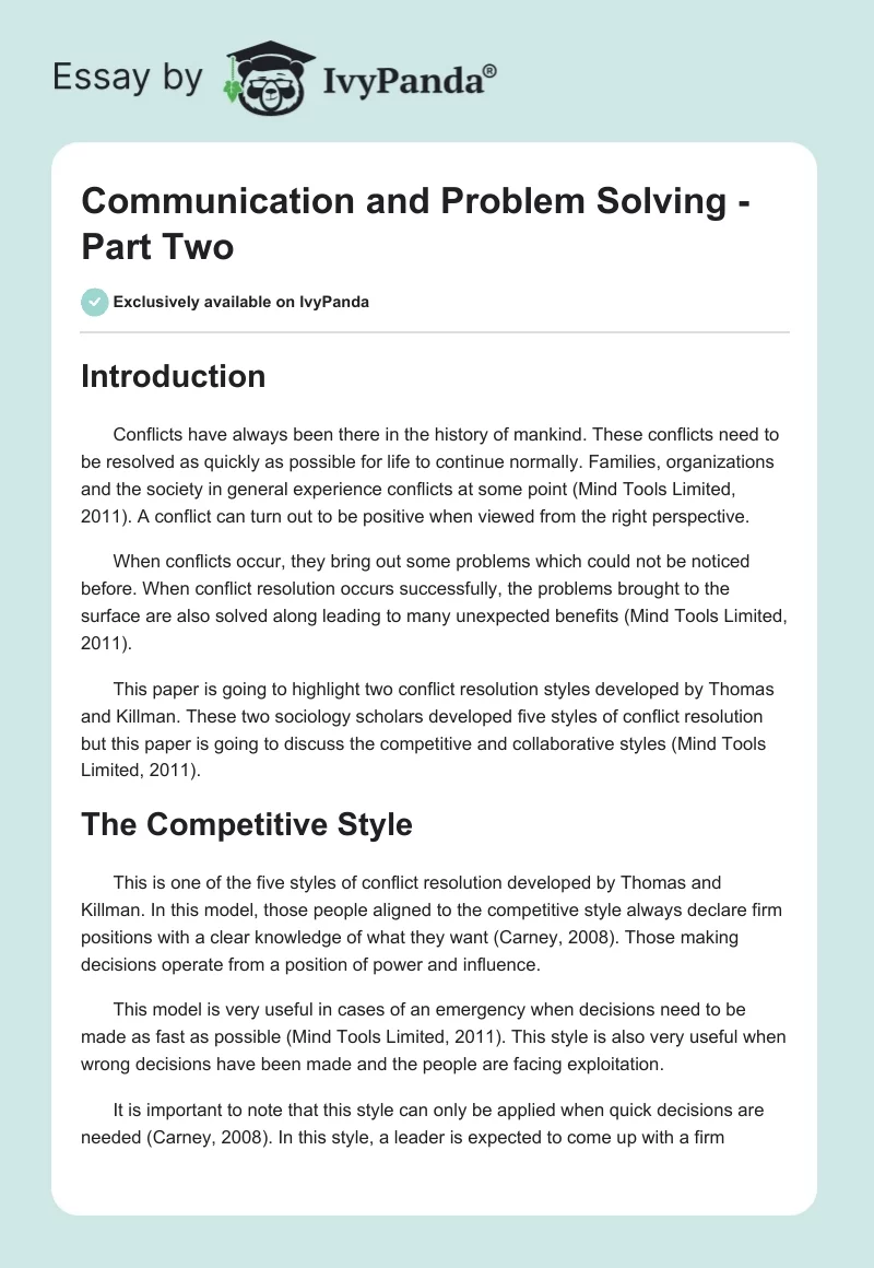 Communication and Problem Solving - Part Two. Page 1