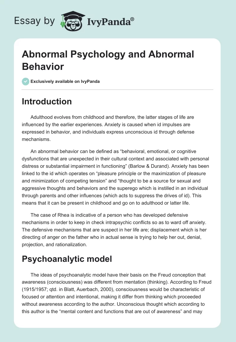 Abnormal Psychology and Abnormal Behavior. Page 1