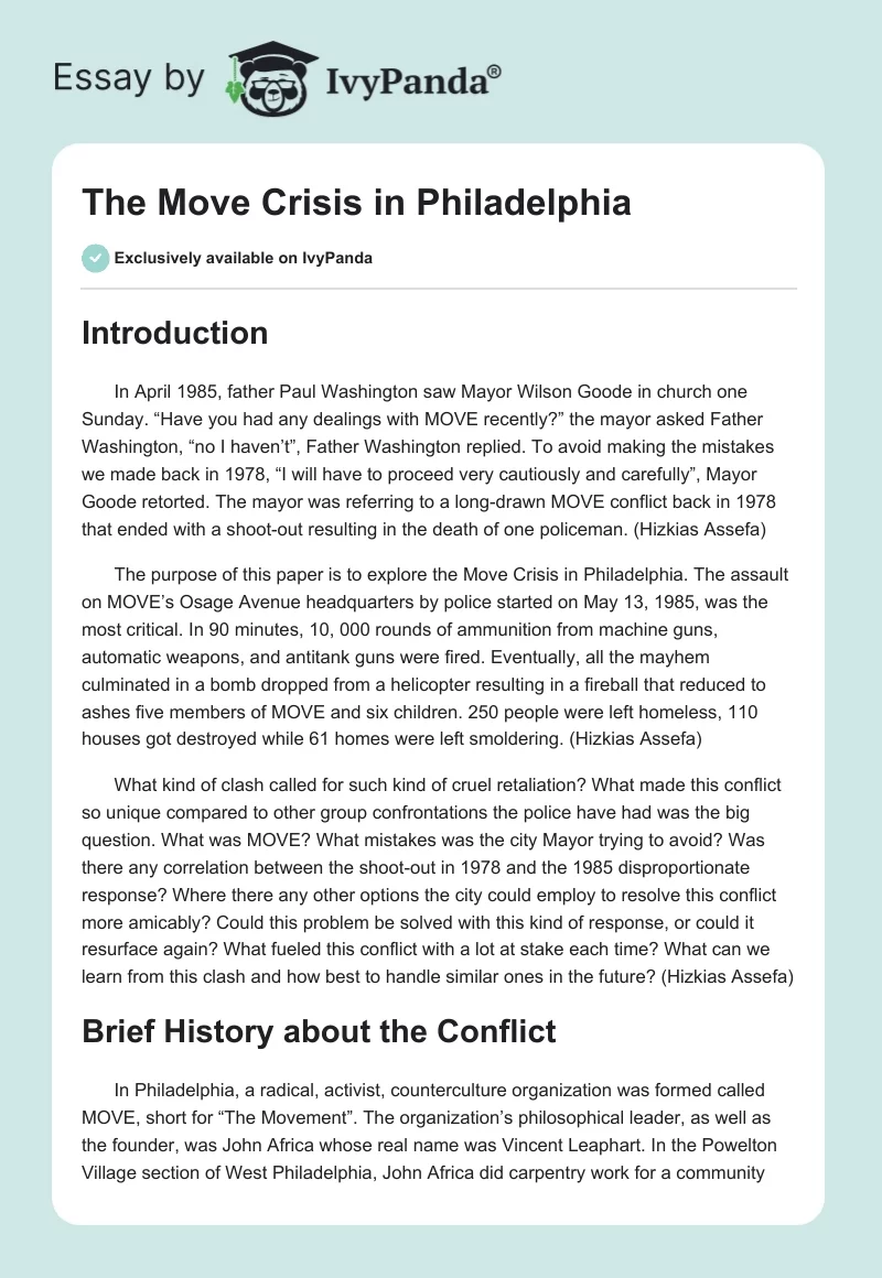 The Move Crisis in Philadelphia. Page 1
