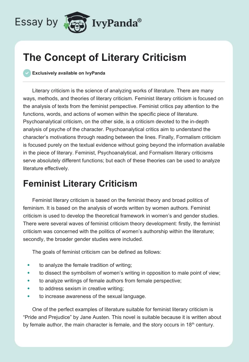 The Concept of Literary Criticism. Page 1