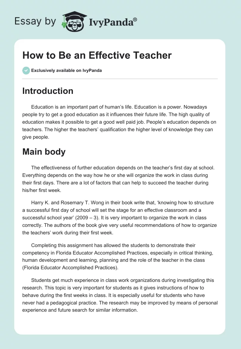 How to Be an Effective Teacher. Page 1