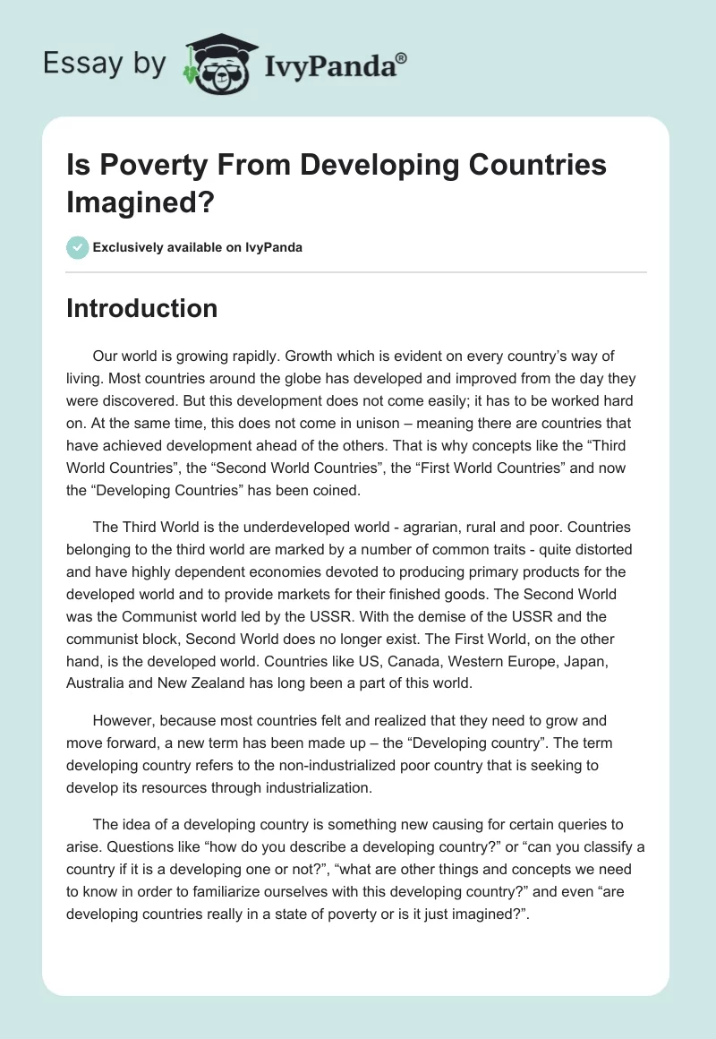Is Poverty From Developing Countries Imagined?. Page 1