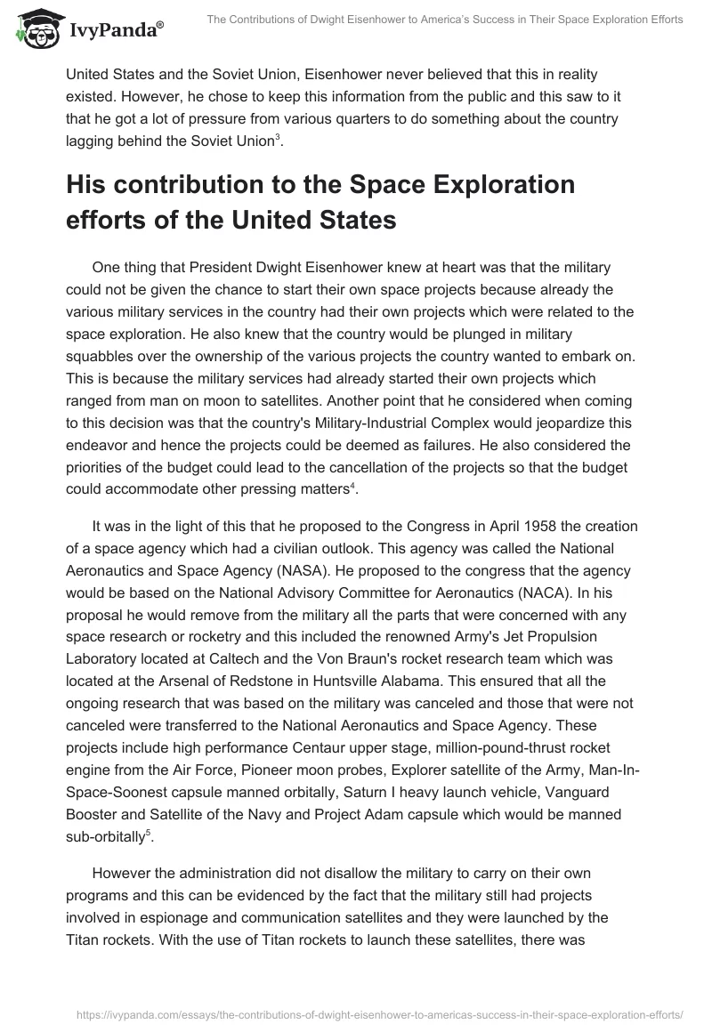 The Contributions of Dwight Eisenhower to America’s Success in Their Space Exploration Efforts. Page 2