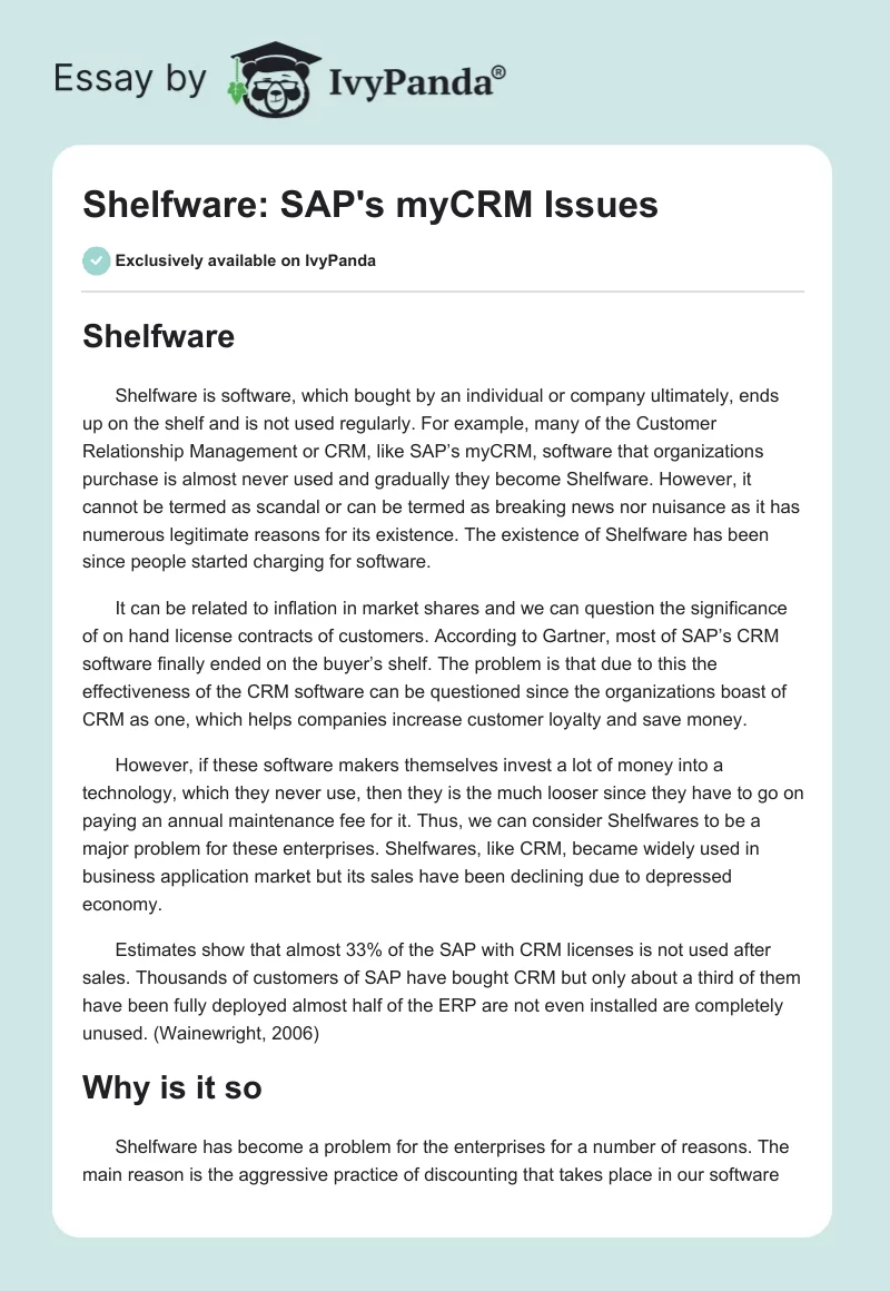 Shelfware: SAP's myCRM Issues. Page 1