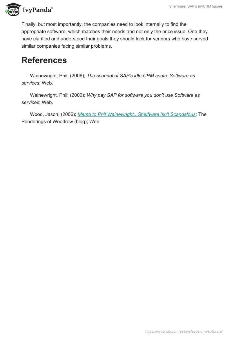 Shelfware: SAP's myCRM Issues. Page 3