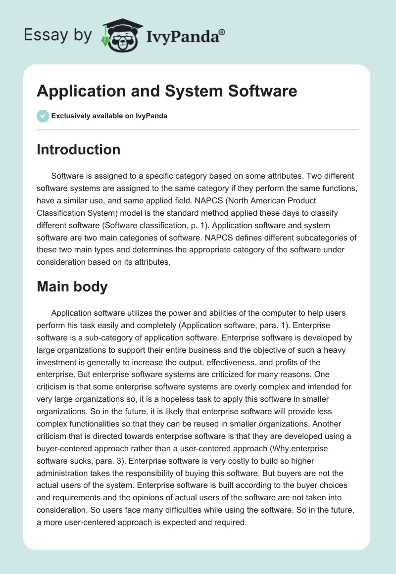 Application and System Software. Page 1
