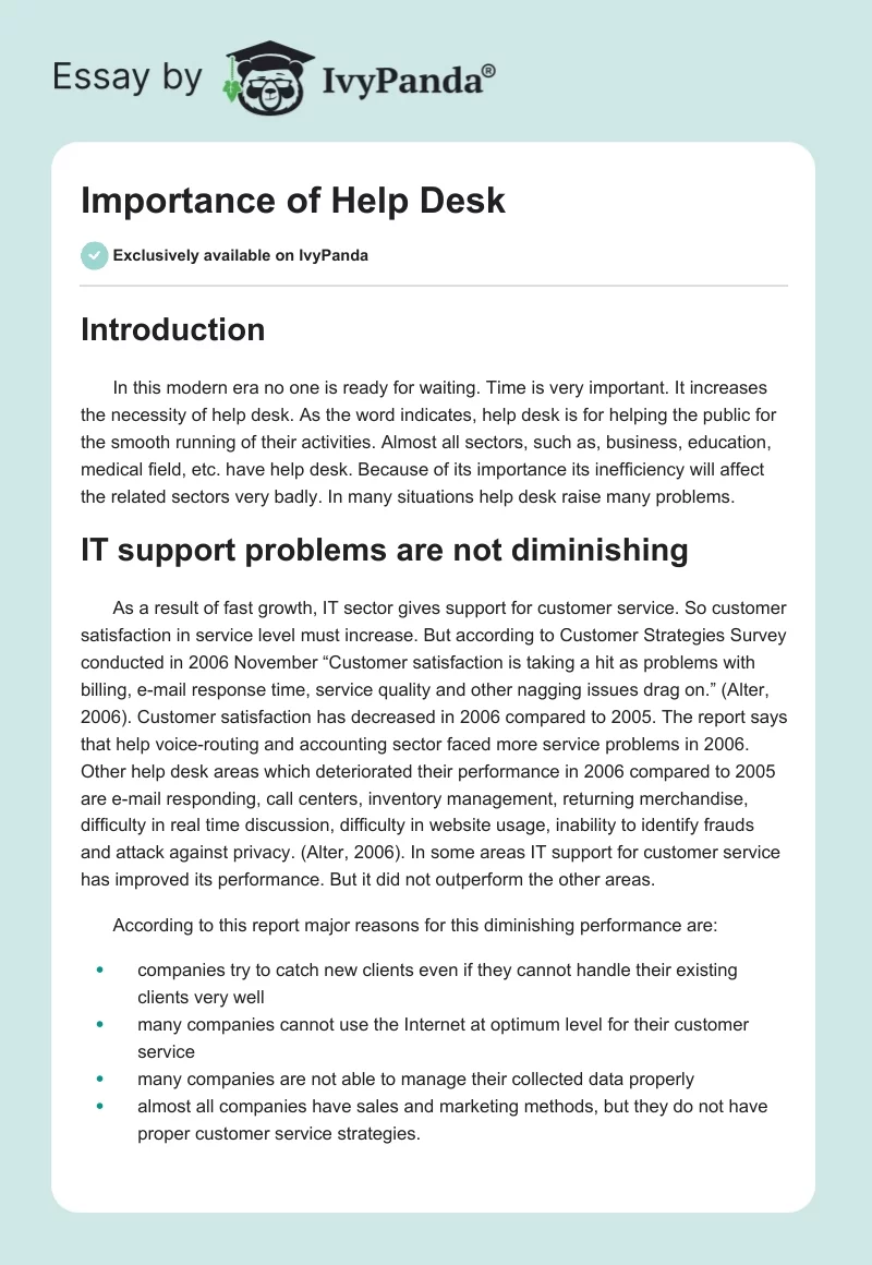 Importance of Help Desk. Page 1