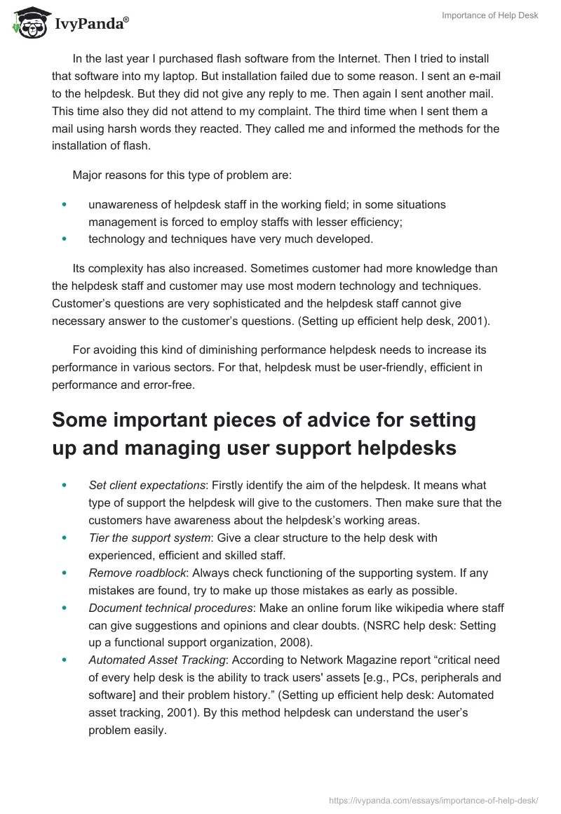 Importance of Help Desk. Page 2
