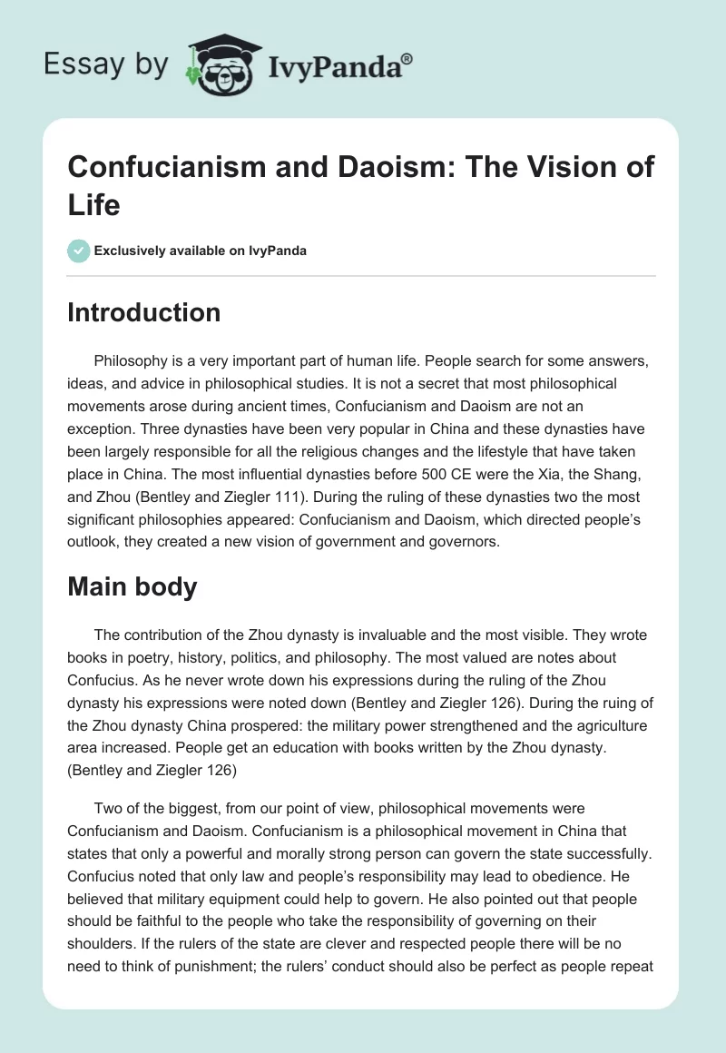 Confucianism and Daoism: The Vision of Life. Page 1