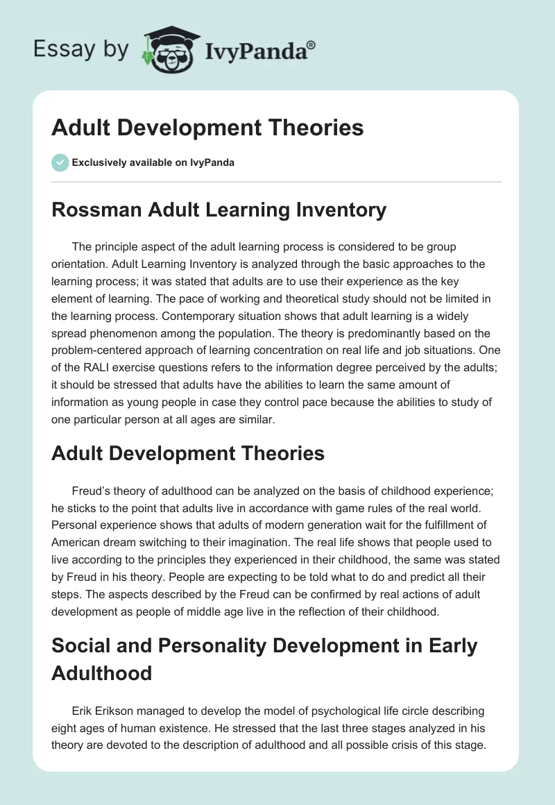 Adult Development Theories. Page 1