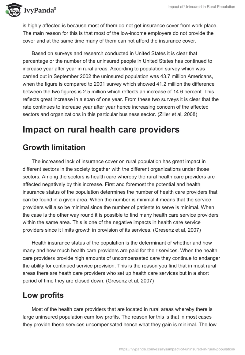 Impact of Uninsured in Rural Population. Page 2