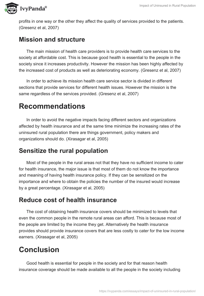 Impact of Uninsured in Rural Population. Page 3