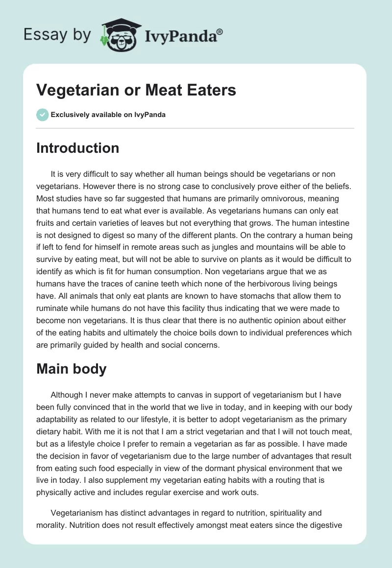 Vegetarian or Meat Eaters. Page 1