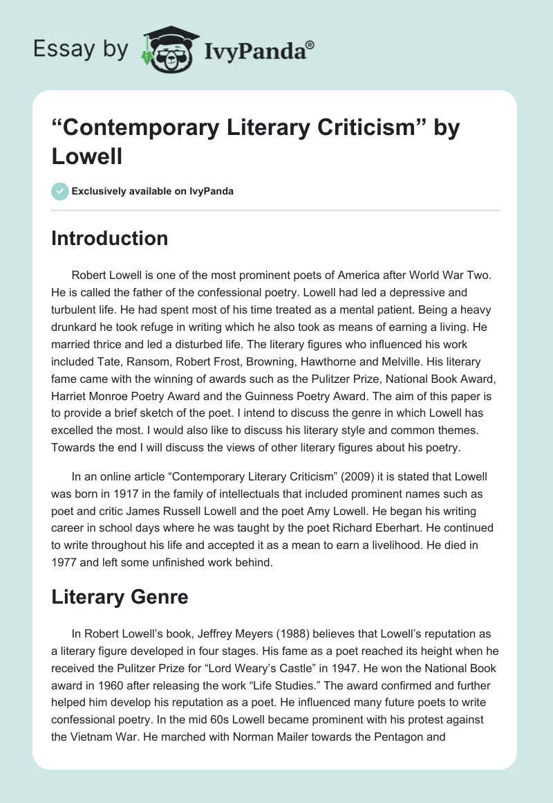 “Contemporary Literary Criticism” by Lowell. Page 1