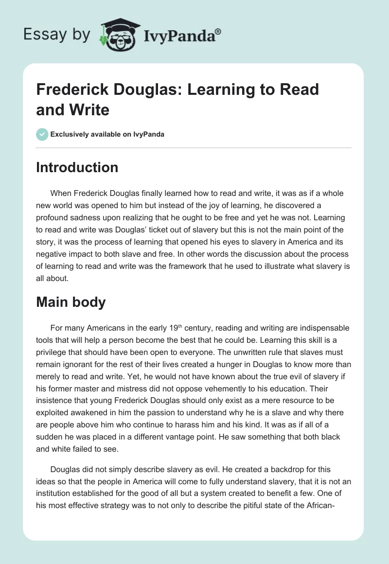 Frederick Douglas: Learning to Read and Write. Page 1