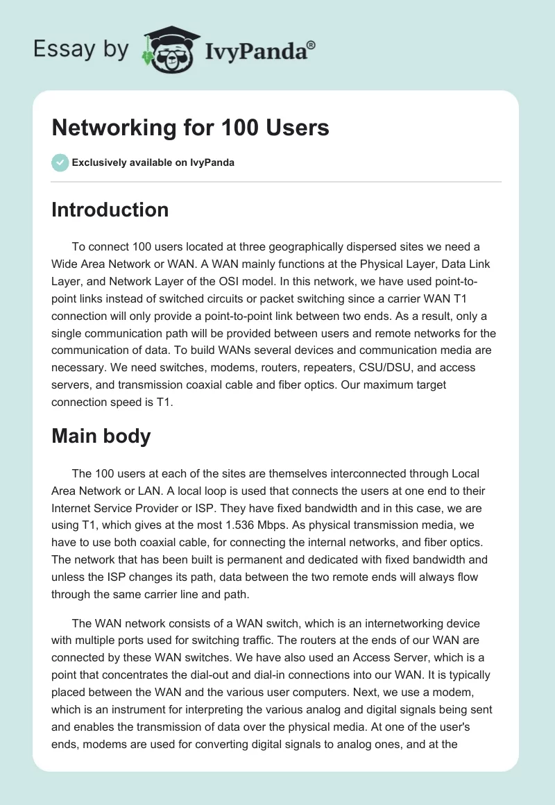Networking for 100 Users. Page 1