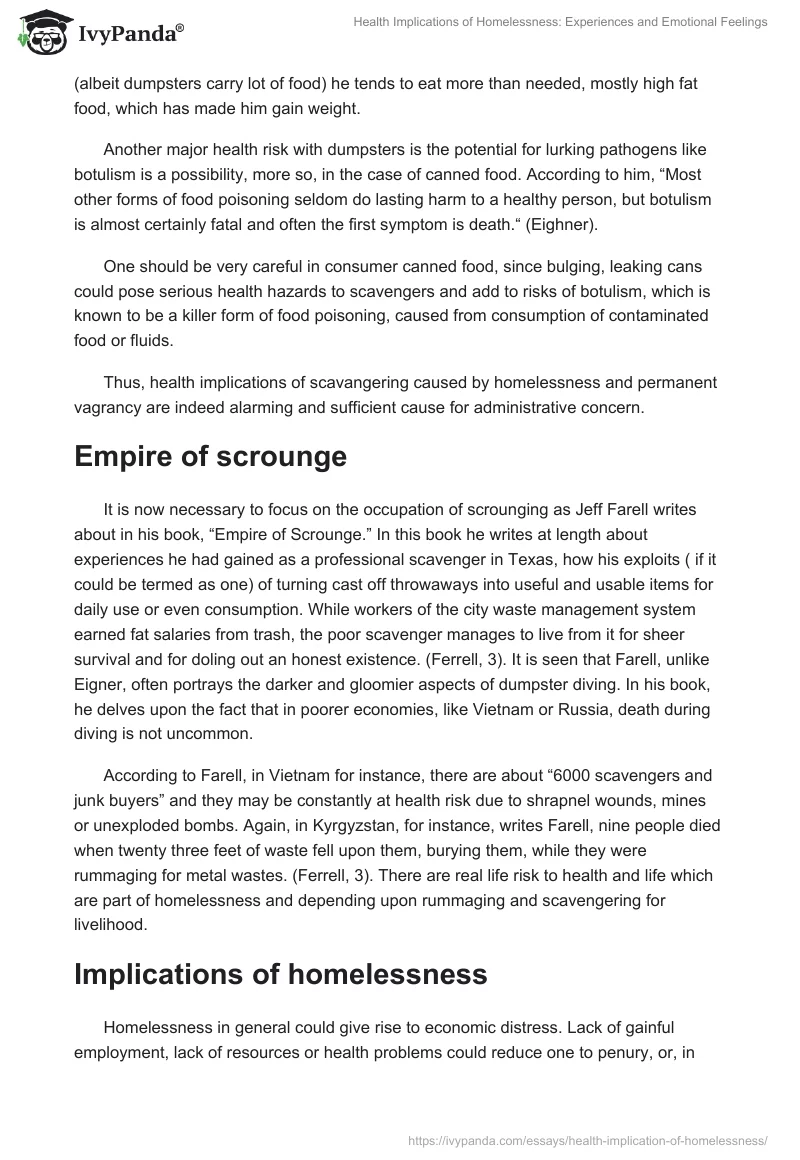 Health Implications of Homelessness: Experiences and Emotional Feelings. Page 2