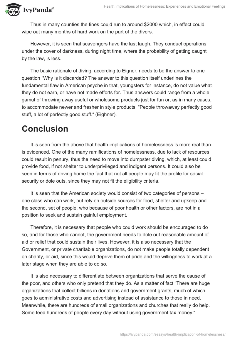 Health Implications of Homelessness: Experiences and Emotional Feelings. Page 4