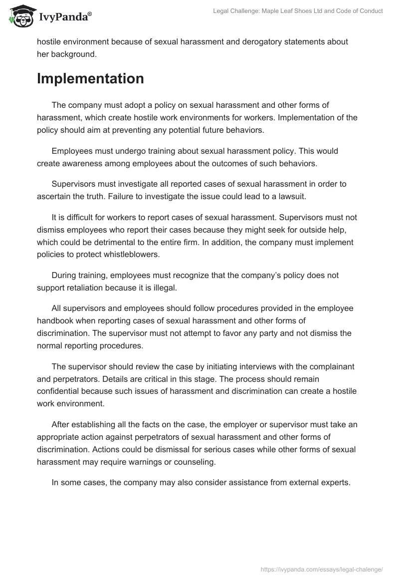 Legal Challenge: Maple Leaf Shoes Ltd and Code of Conduct. Page 5
